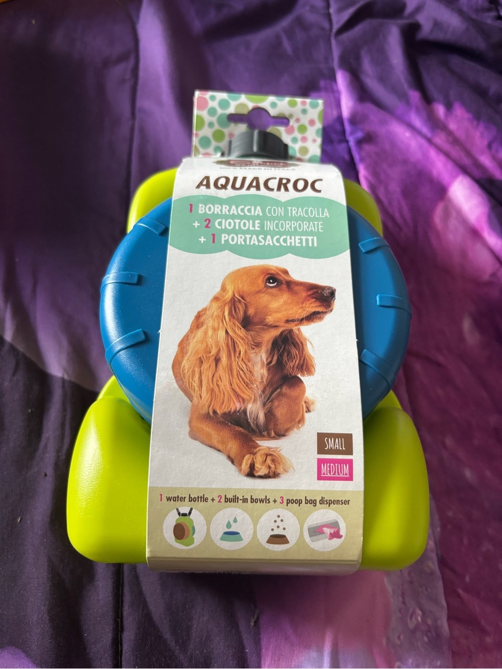 Aquacroc Blue & Lime Portable Dog Water Bottle with Built-In Bowls